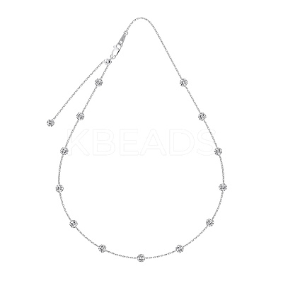 Clear Cubic Zirconia Flat Round Link 925 Sterling Silver Cable Chain Necklaces for Women NJEW-S457-09P-1