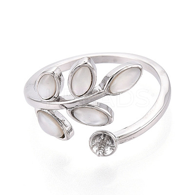 Leaf Shape Brass Shell Cuff Ring Settings KK-T076-63P-1