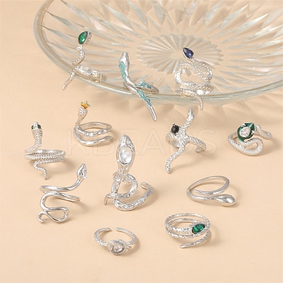 12Pcs Alloy Rhinestone Cuff Rings PW-WGFF40C-01-1