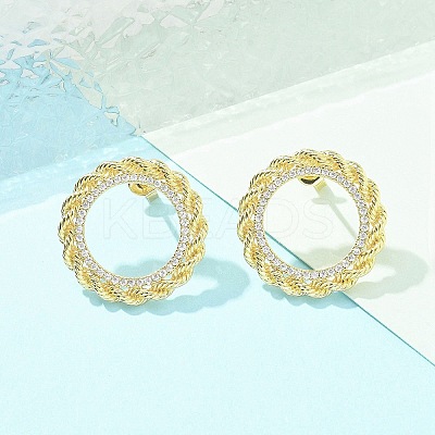 Brass Micro Pave Clear Cubic Zirconia Stud Earrings EJEW-C122-08G-1