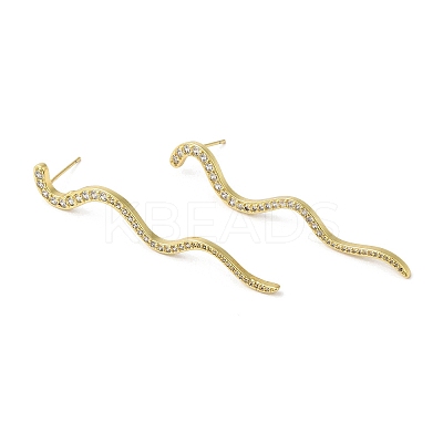 Clear Cubic Zirconia Long Wave Dangle Stud Earrings EJEW-F315-02G-1