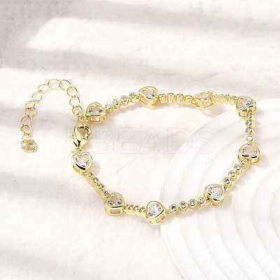Heart Brass Micro Pave Cubic Zirconia Link Chain Bracelets for Women BJEW-A164-01G-01-1