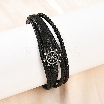 Microfiber Leather & Glass Multi-strand Bracelets for Men Women BJEW-H631-04A-AS-1