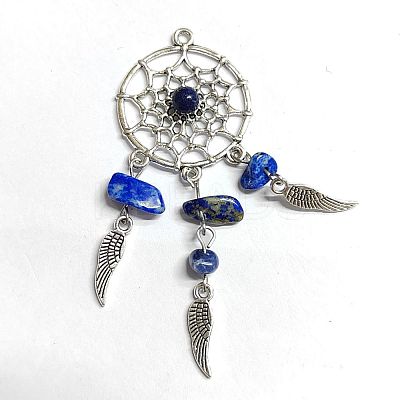 Antique Silver Plated Alloy Big Pendants with Natural Lapis Lazuli Chips PALLOY-CJ00023-01-1