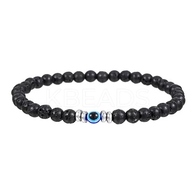 Glass Evil Eye 4MM Natural Lava Rock Beaded Stretch Bracelets for Men VE1501-4-1