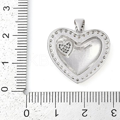 Rack Plating Heart Brass Micro Pave Clear Cubic Zirconia Pendants KK-P287-48B-GP-1