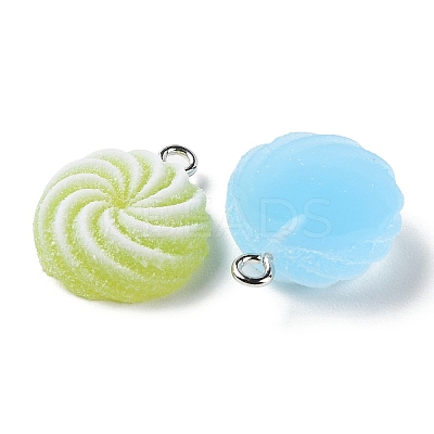 Translucent Resin Flat Round Pendants RESI-A025-03-1