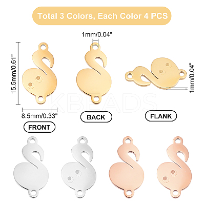 12Pcs 3 Colors 304 Stainless Steel Connector Charms STAS-DC0007-95-1