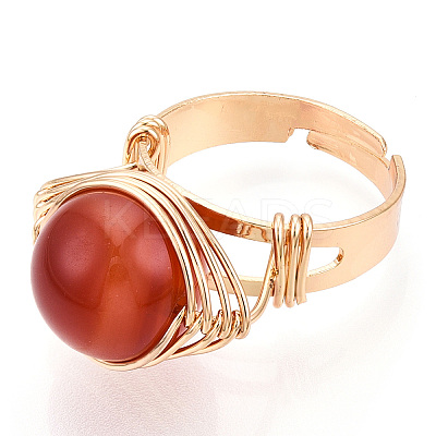 Natural Howlite & Citrine & Tiger Eye & Natural Carnelian & Amethyst & Lapis Lazuli Round Finger Rings RJEW-T019-01-KC-1-1