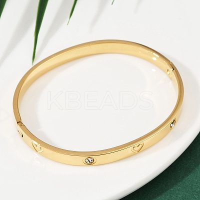 201 Stainless Steel with Rhinestone Bangles for Women BJEW-B138-04G-1