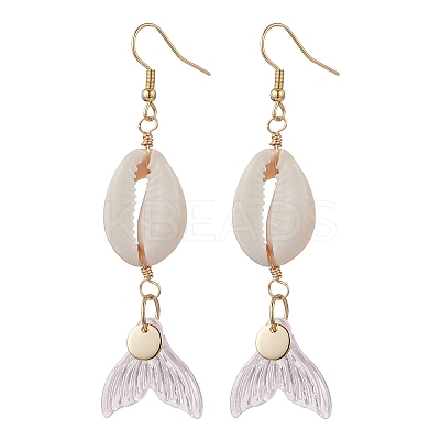 7 Pairs Natural Cowrie Shell Glass Dangle Earrings EJEW-JE06385-1