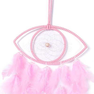 Handmade Eye Woven Net/Web with Feather Wall Hanging Decoration HJEW-K035-04C-1