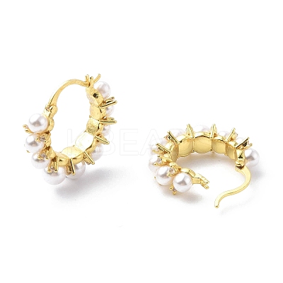 Clear Cubic Zirconia Hoop Earrings with ABS Plastic Pearl Beaded EJEW-G333-06G-1