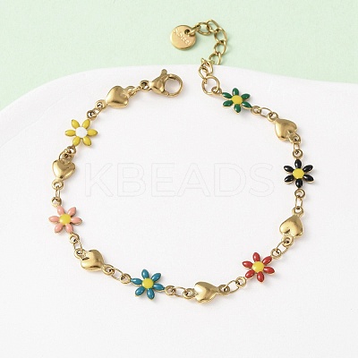 Flower & Heart 304 Stainless Steel Link Bracelets for Women LS-BJEW-F524-06A-G-1