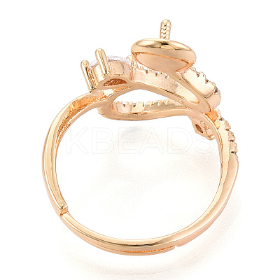 Curve Shape Brass Micro Pave Clear Cubic Zirconia Adjustable Ring Settings KK-T076-46G-1