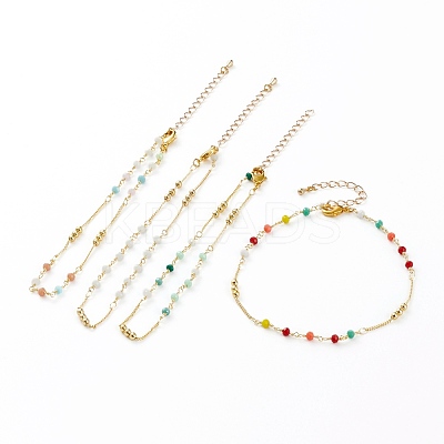 Faceted Glass Beaded Anklets AJEW-AN00379-1