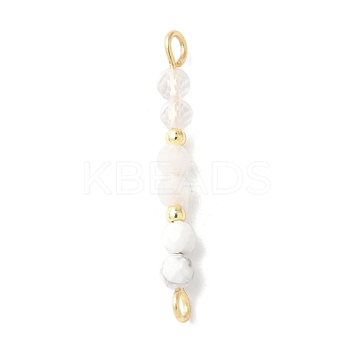 Faceted Round Natural Quartz Crystal & Howlite & Rainbow Moonstone Beaded Connector Charms PALLOY-JF03530-05-1