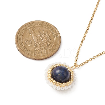 Natural Lapis Lazuli(Dyed) & Seed Flower Pendant Necklace NJEW-MZ00019-01-1