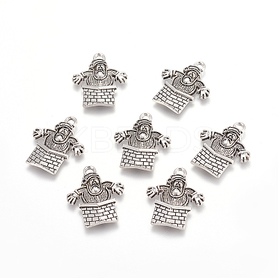 Christmas Jewelry Santas Claus Climb Over the Wall Tibetan Style Alloy Pendants TIBEP-GC123-AS-NR-1