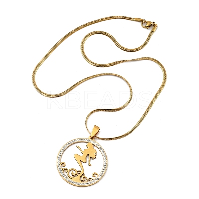 201 Stainless Steel Crystal Rhinestone Ring with Mermaid Pendant Necklaces for Women NJEW-P327-02G-1