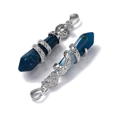 Natural Blue Banded Agate(Dyed & Heated) Pendants G-A241-01P-10-1