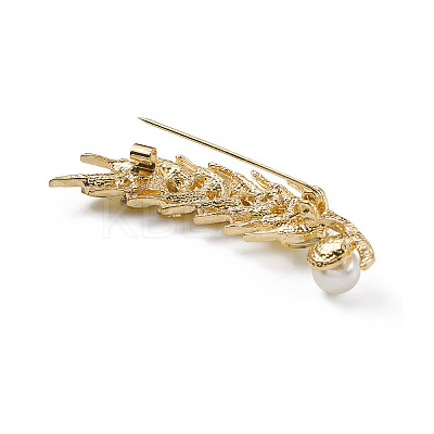 Rhinestone Wheat Brooch Pin with Plastic Pearl Beaded PALLOY-K002-02KCG-01-1