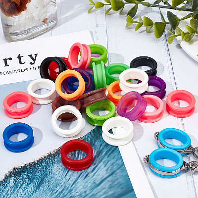 30Pcs 15 Colors Soft Silicone Scissors Finger Rings SIL-GF0001-17-1