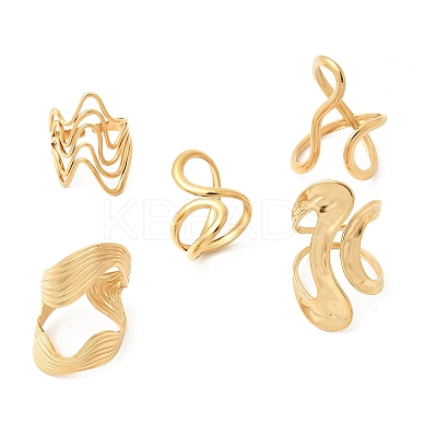 5Pcs 304 Stainless Steel Open Cuff Rings for Women RJEW-K313-07G-1