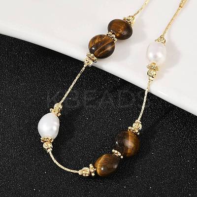 Brass Natural Freshwater Pearl Beaded Bracelets for Women BJEW-U046-01G-1