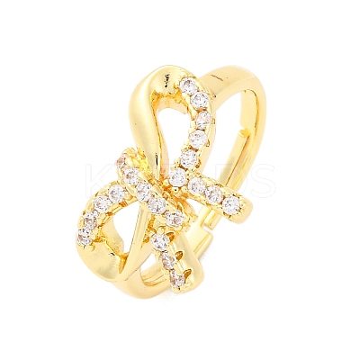 Brass Micro Pave Clear Cubic Zirconia Finger Rings for Women RJEW-U047-06G-1