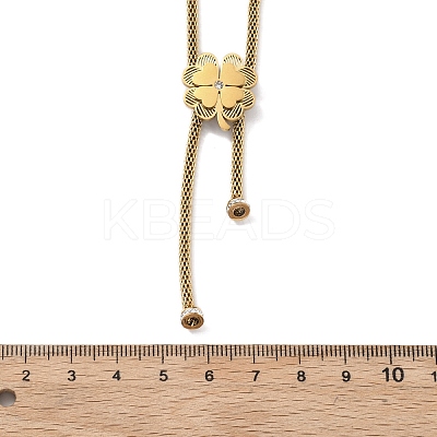 304 Stainless Steel Crystal Rhinestone Clover Lariat Necklaces NJEW-V001-07G-1