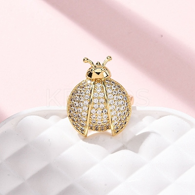 Brass Micro Pave Cubic Zirconia Adjustable Open Cuff Rings for Women RJEW-A072-01C-G-1