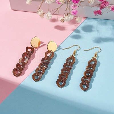 Chunky Acrylic Curb Chain Long Drop Earrings EJEW-JE04772-04-1