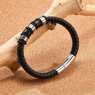 Braided Leather Cord Bracelets for Men BJEW-Z081-11P-01-1