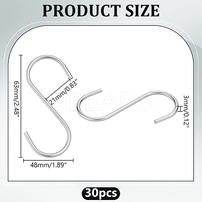 30Pcs 304 Stainless Steel S-shape Hooks STAS-WR0001-28-1