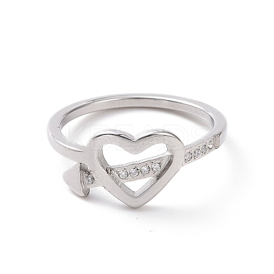 Crystal Rhinestone Heart with Arrow Finger Ring RJEW-D120-18P-1