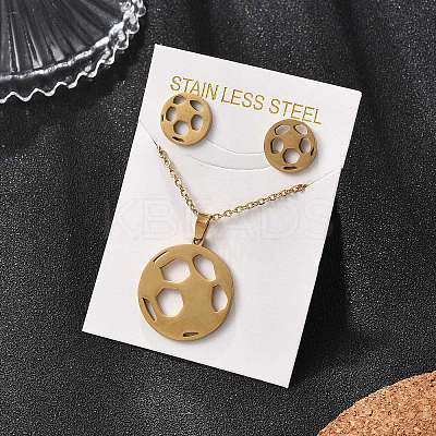 Football 201 Stainless Steel Pendant Necklaces & Stud Earrings Sets for Women SJEW-Q025-01G-1