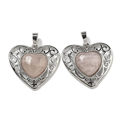 Natural Rose Quartz Peach Love Heart Pendants G-G158-01J-1