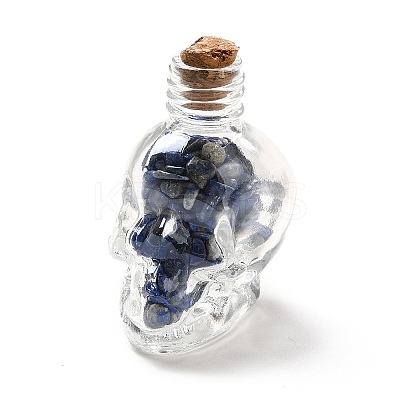Mixed Gemstones Chips in Skull Glass Bottle Display Decorations DJEW-G039-02-1