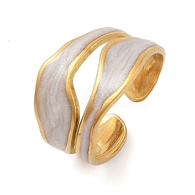 304 Stainless Steel Enamel Cuff Rings for Women RJEW-G324-03G-1