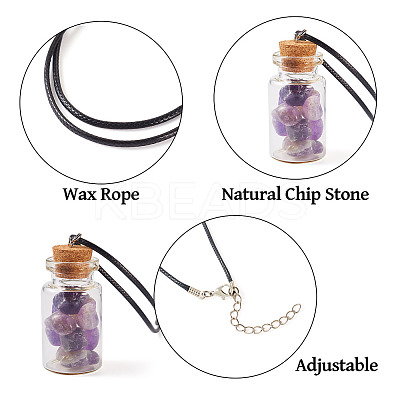 Natural & Synthetic Gemstone Chip and Glass Bottle Pendant Necklaces NJEW-TAC0016-1