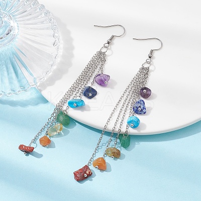 Chakra Natural & Synthetic Mixed Gemstomne Beaded Dangle Earrings EJEW-JE05427-02-1