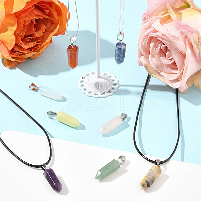 DIY Natural & Synthetic Gemstone Bullet Pendant & Waxed Cord Pendant Necklace Making Kit DIY-FS0008-45-1
