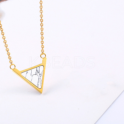 Stainless Steel Pave Synthetic Howlite Inverted Triangle Pendant Necklaces for Women FS-WG0B5B2-03-1