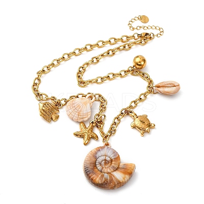 304 Stainless Steel Starfish Fish Shell Shape Pendant Necklaces for Women NJEW-F347-01A-1