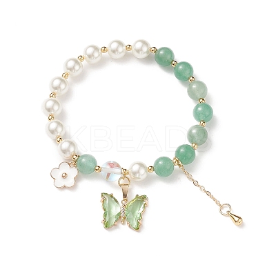 4Pcs 4 Style Round Natural Mixed Gemstone & Shell Pearl Beaded Stretch Bracelets Set BJEW-TA00191-1