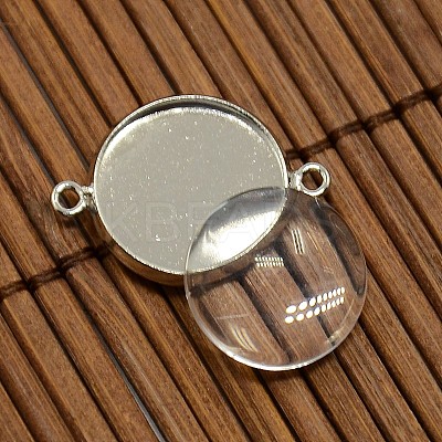 14mm Dome Clear Glass Cover and Platinum Brass Cabochon Connector Setting Sets DIY-X0088-P-NR-1