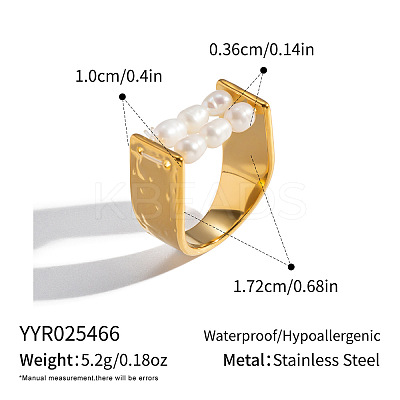 Irregular 304 Stainless Steel with Natural Freshwater Pearl Finger Rings for Women WZ4968-1