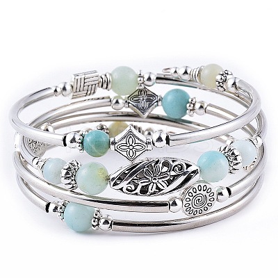 2Sets 2Pcs Bohemian Multi-Layered Natural Agate Wrap Bracelet Women's Jewelry MV3343-5-1