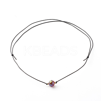 Pearl Luster Plated Round Faceted Natural Agate Pendant Necklace NJEW-JN03657-02-1